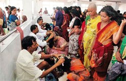 About a thousand women a day have their hair shorn at the Lord Venkateshwara temple inTirumala ©India Today